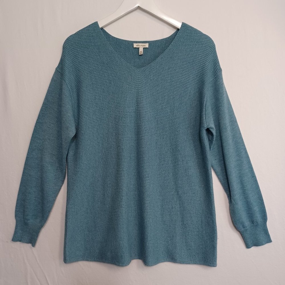 Ella Moss Sweater V Neck Long Sleeve Pullover Aqua Teal Womens Medium